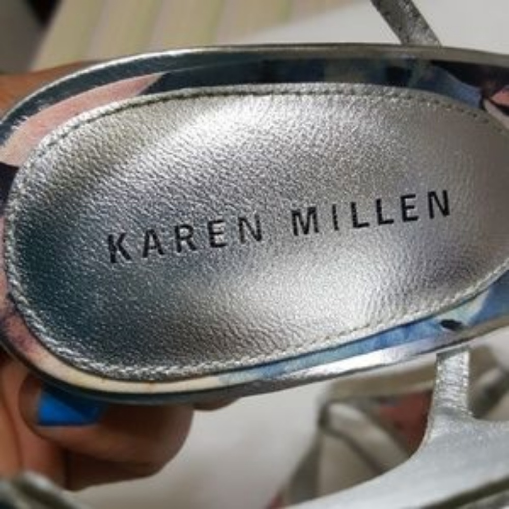 KAREN MILLEN silver flowers print heels size 37 - Picture 5 of 6